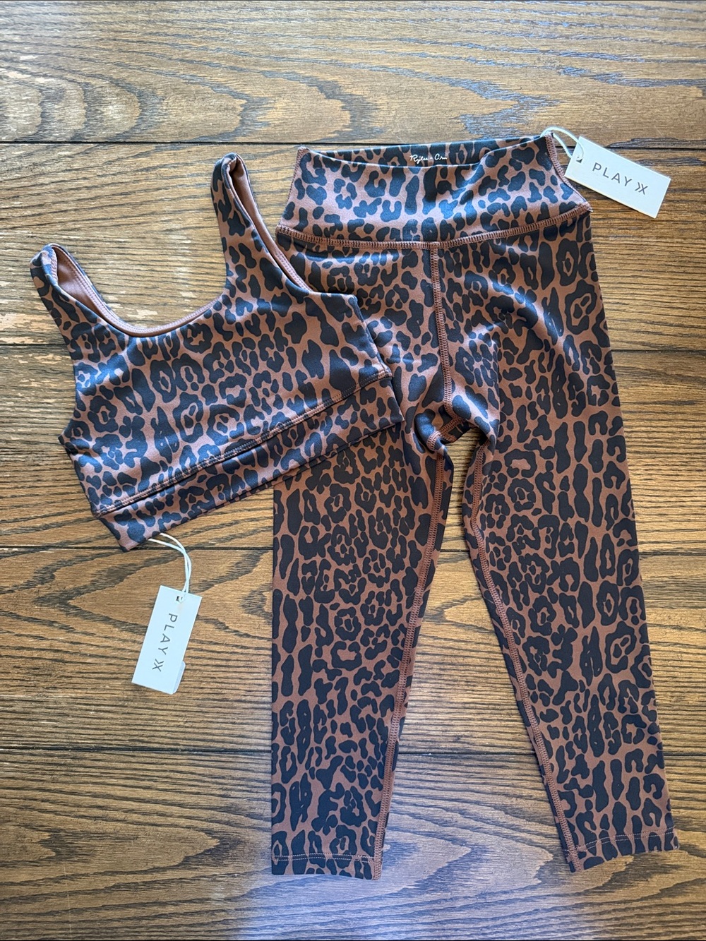 Kids Brown Leopard Print Leggings and Sports Bra Set